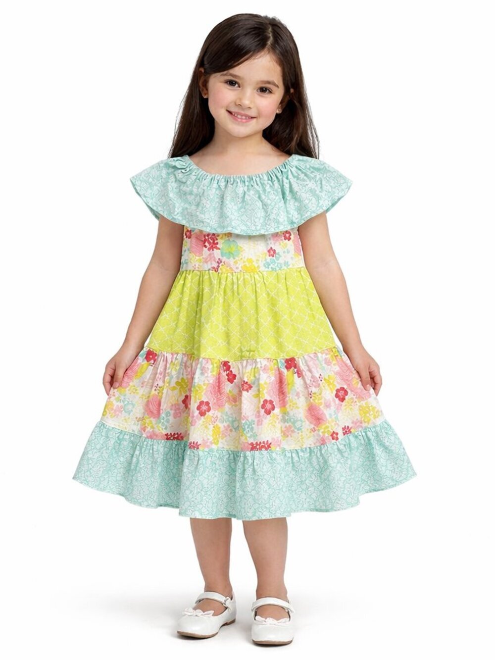 Nonna's Creations Mixed Print Tiered Ruffle Dress Size 3 Floral Toddler